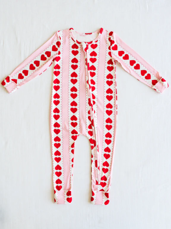 Preorder Baby Girl Infant Valentines Hearts Stripes Zipper Romper