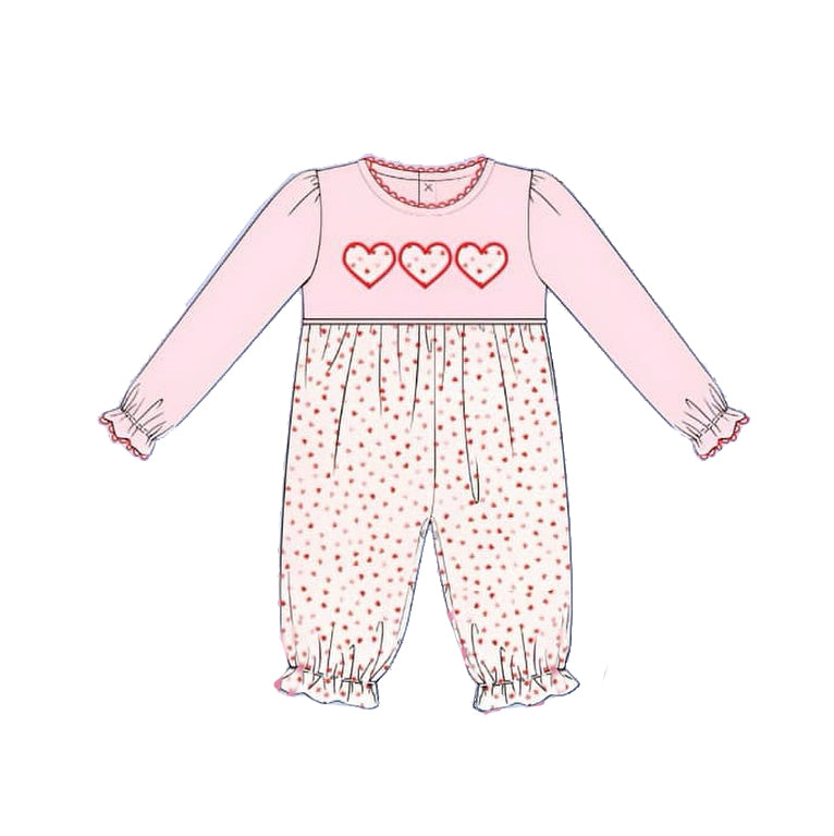 Preorder Baby Girl Infant Long Sleeves Valentines Hearts Romper