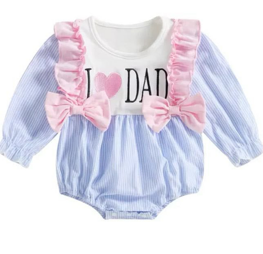 Preorder Baby Girl Infant Long Sleeves I Love Dad Bows Bubble Romper