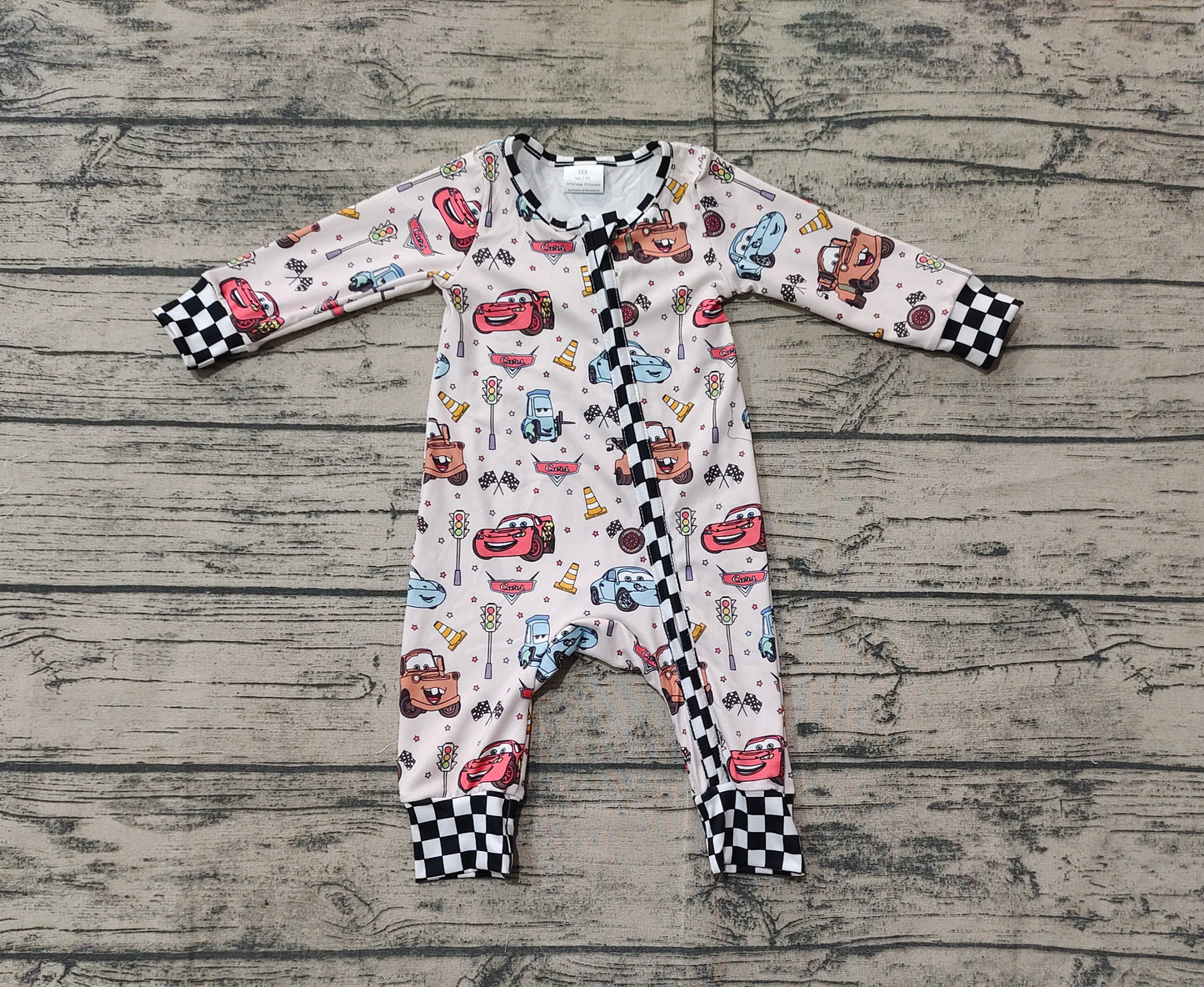 RTS Baby Boy Long Sleeves Cartoon Car Zipper Romper