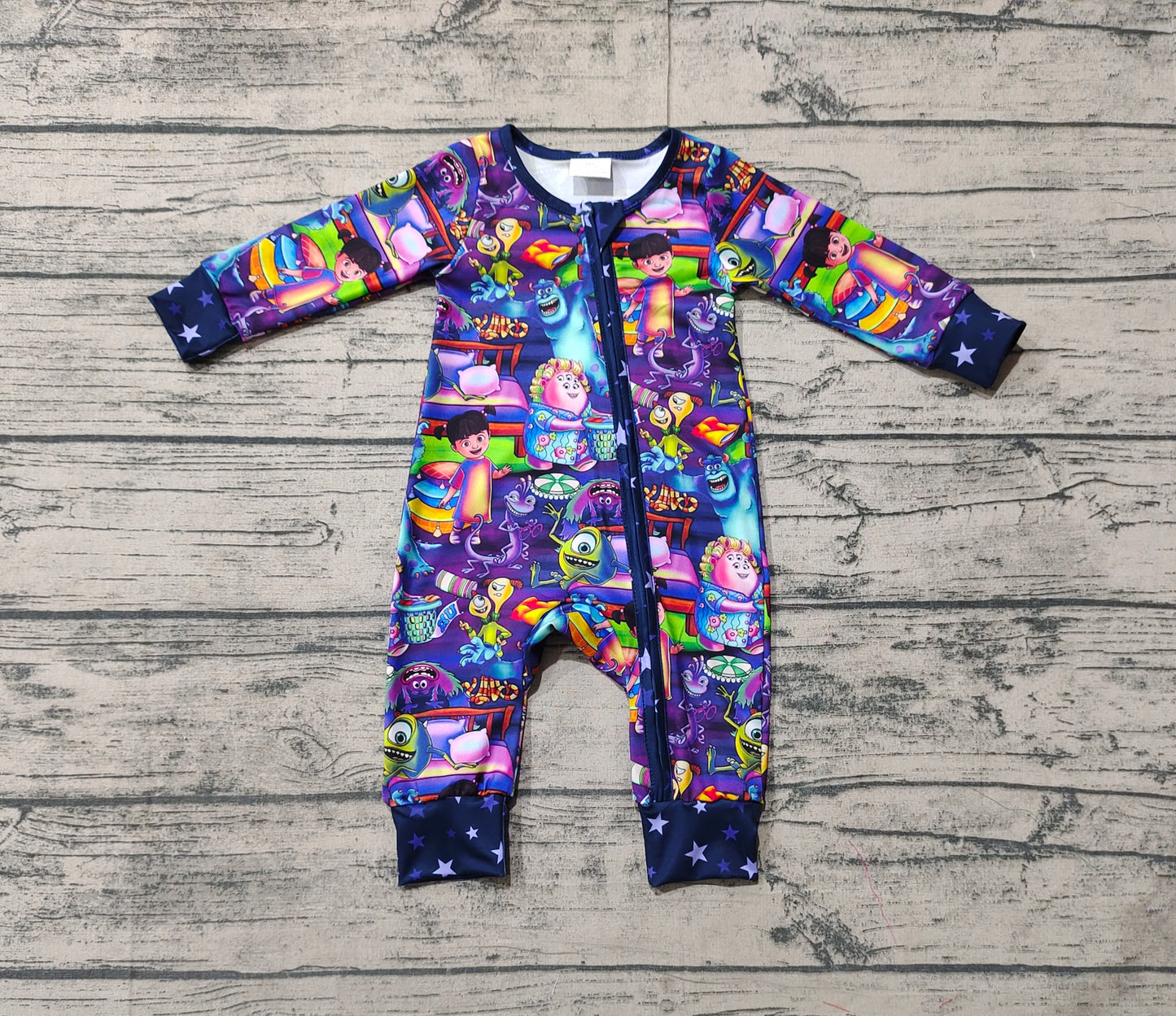 Baby Girl Long Sleeves Cartoon Monster Zipper Romper