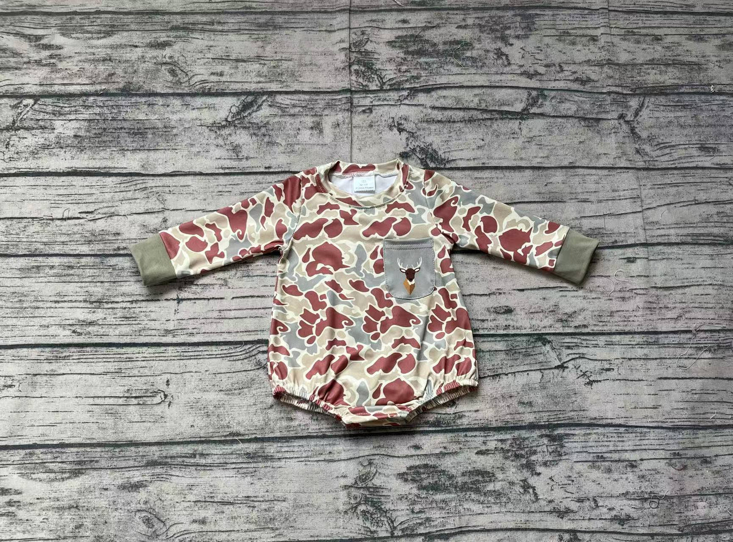 Baby Boy Infant Long Sleeves Green Camo Deer Pocket Bubble Romper