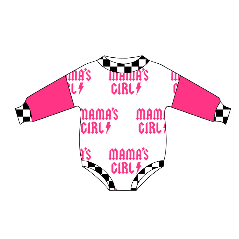 Preorder Baby Kids Infant Pink Long Sleeves Mama's Girl Bubble Romper