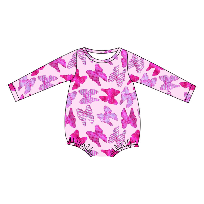 Preorder Baby Girl Infant Long Sleeves Bows Pink Bubble Romper