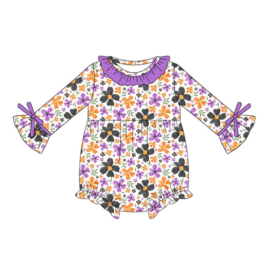 ( Moq 5 ) Preorder Baby Girl Long Sleeves Lavender Flower Bubble Romper