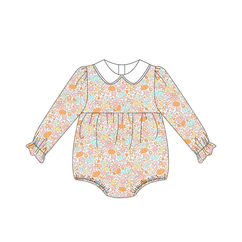 ( Moq 5 ) Preorder Baby Girl Long Sleeves Pumpkins Leopard Bubble Romper
