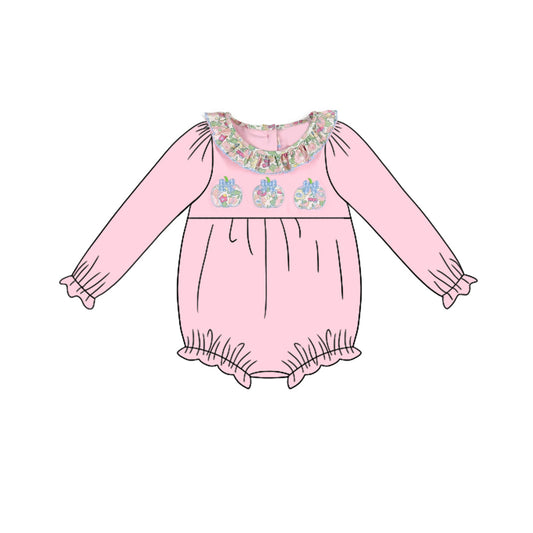 ( Moq 5 ) Preorder Baby Girl Pink Long Sleeves Pumpkins Ruffle Bubble Romper
