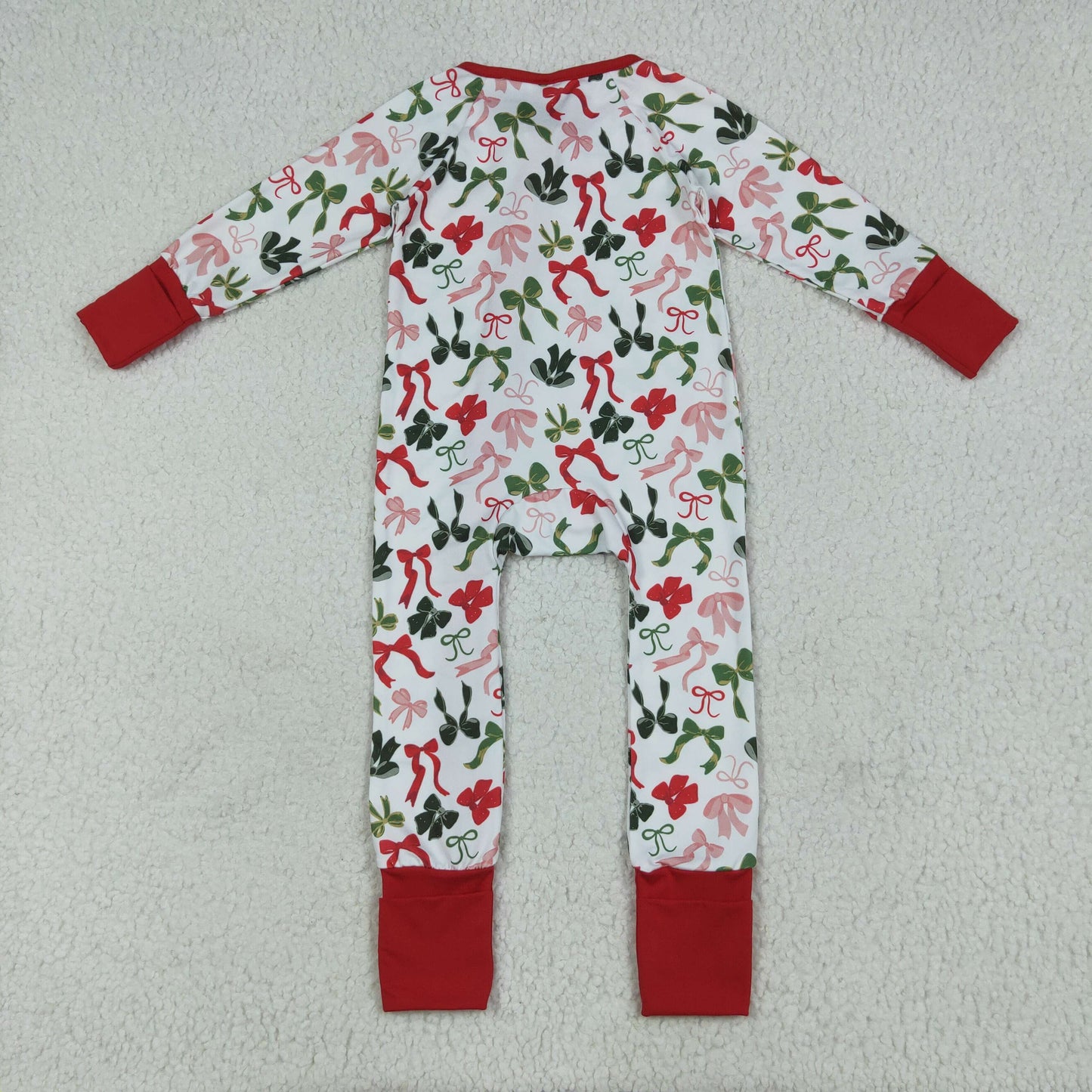 Sibling Baby Boys Girls Kids Christmas Bows Santa Two-way Zipper Footie Sleeper Rompers RTS