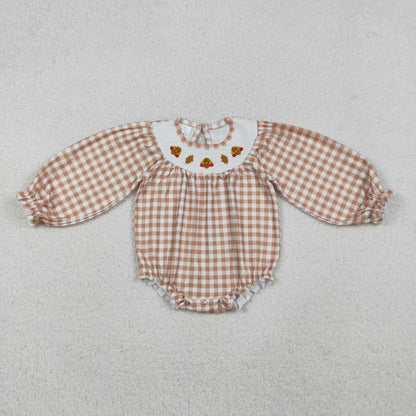 Sibling Baby Girls Long Sleeves Plaid Smocked Embroidery turkey Thanksgiving Romper RTS