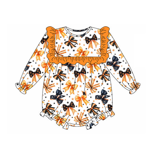 ( Moq 5 ) Preorder Baby Girl Long Sleeves Colorful Bows Stars Bubble Halloween Romper