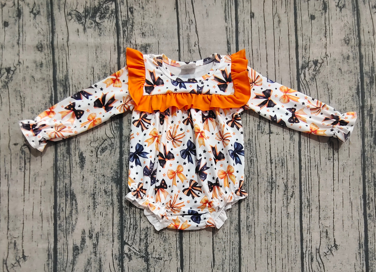 Baby Girl Long Sleeves Colorful Bows Stars Bubble Halloween Romper RTS
