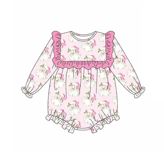 ( Moq 5 ) Preorder Baby Girl Long Sleeves Pink Santa Bubble Christmas Romper