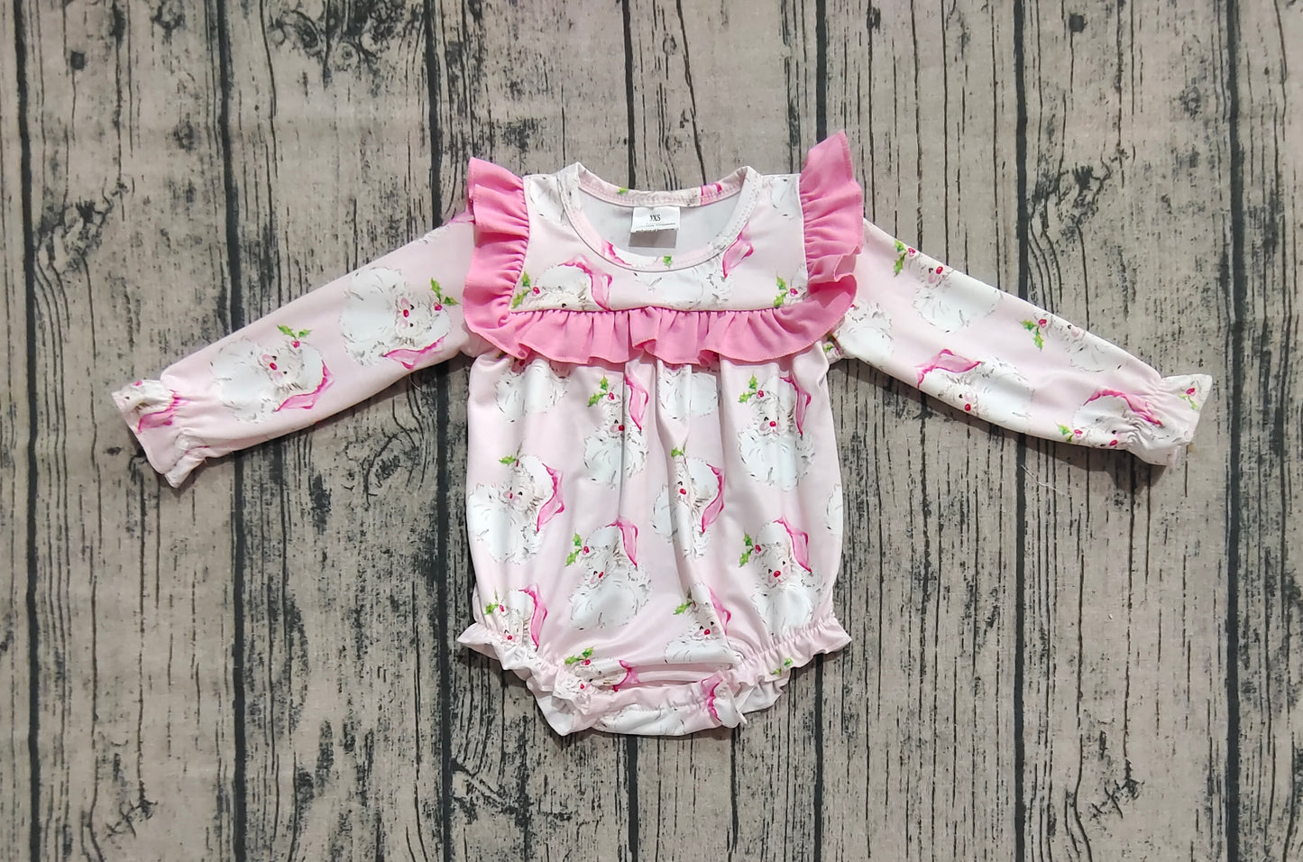 Baby Girl Long Sleeves Pink Santa Bubble Christmas Romper RTS