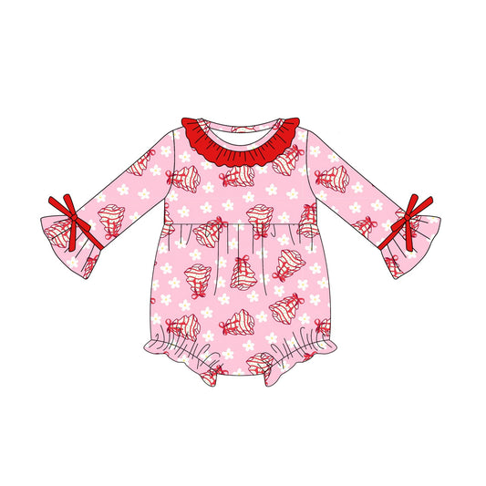 ( Moq 5 ) Preorder Baby Girl Long Sleeves Flower Trees Christmas Pink Romper