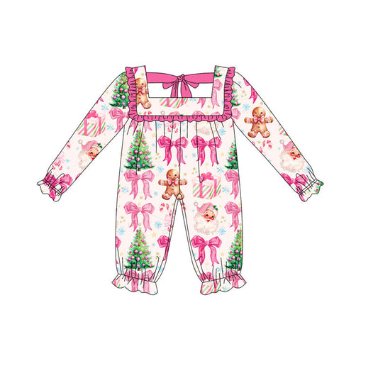( Moq 5 ) Preorder Baby Girl Long Sleeves Christmas Santa Gingerbread Pink Romper