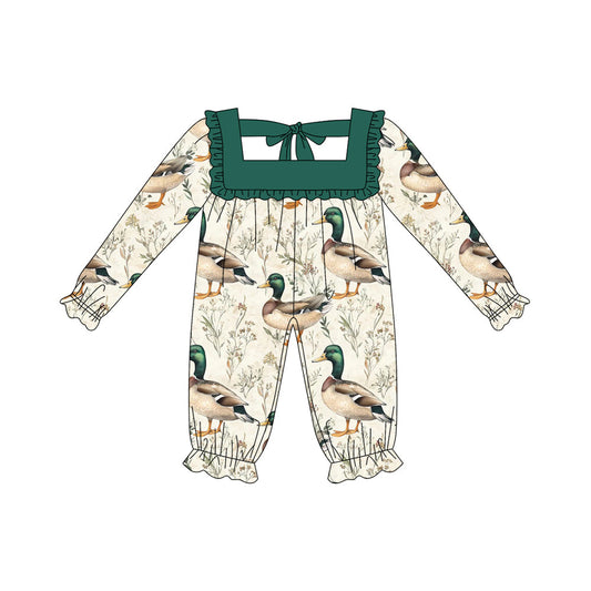 ( Moq 5 ) Preorder Baby Girl Long Sleeves Ducks Flower Green Romper