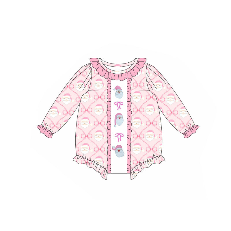 ( Moq 5 ) Preorder Baby Girl Long Sleeves Pink Bows Santa Christmas Bubble Romper