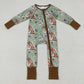 Baby Boy Green Long Sleeves Dogs Ducks Sibling Hunting Romper Pajamas Set RTS