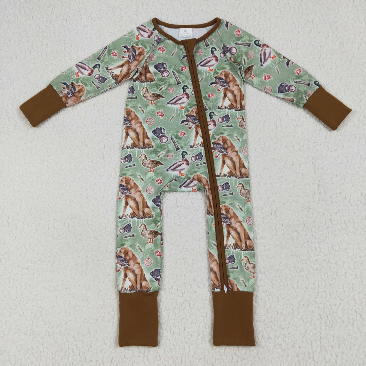 Sibling Baby Boys Kids Dogs Ducks Deer Camo Zipper Footie Sleeper Hunting Rompers RTS