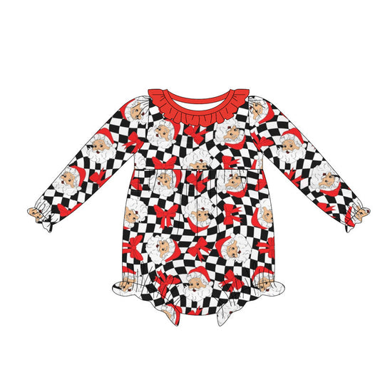 ( Moq 5 ) Preorder Baby Girl Long Sleeves Checked Bows Santa Bubble Romper