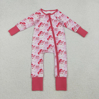 Sibling Baby Girls Infant Long Sleeves Christmas Santa Bows Zipper Rompers RTS