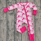 Baby Girl Long Sleeves Christmas Bows Santa Zipper Pink Romper RTS
