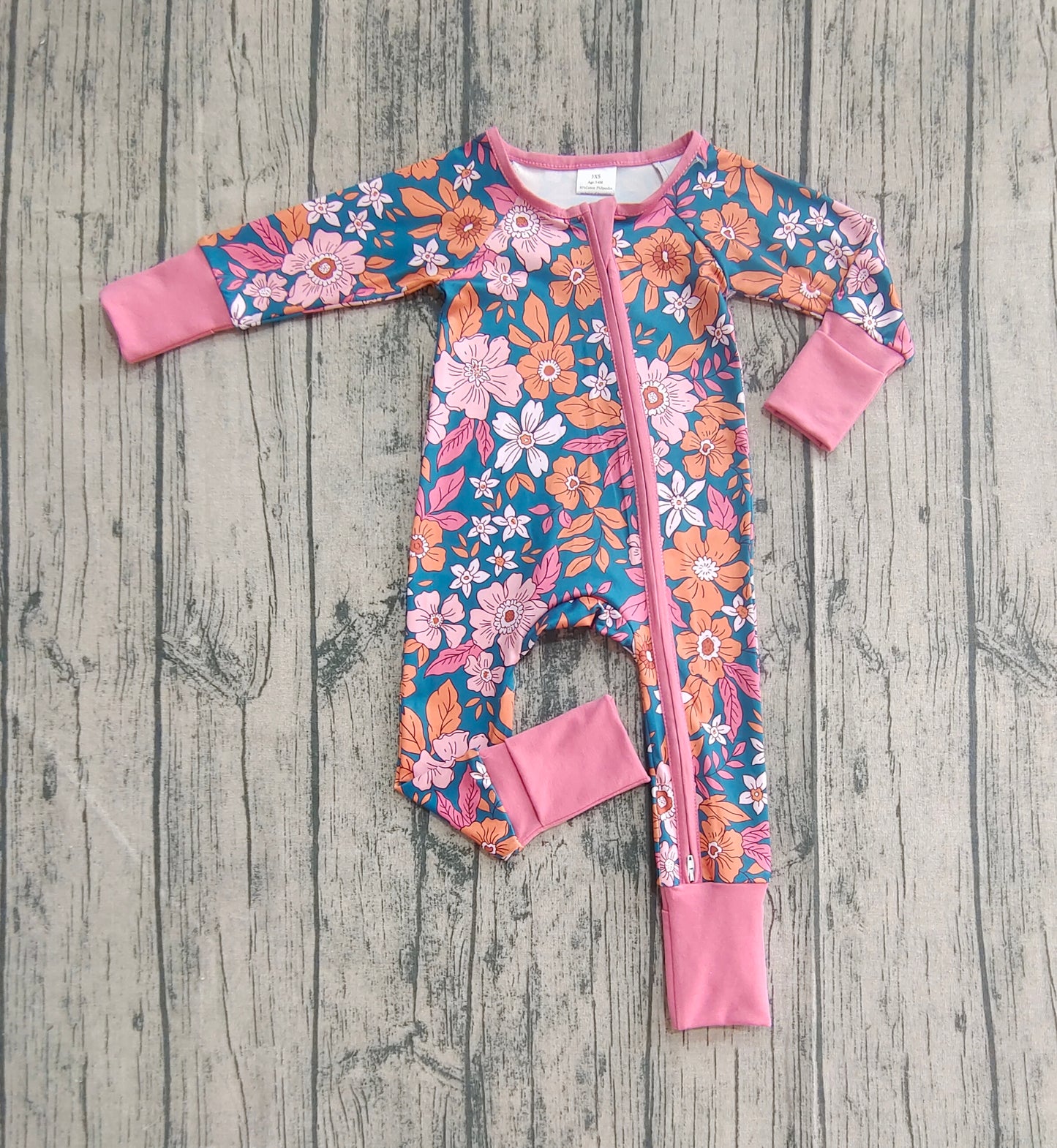 Baby Girl Infant Long Sleeves Flower Zipper Pajamas Romper RTS