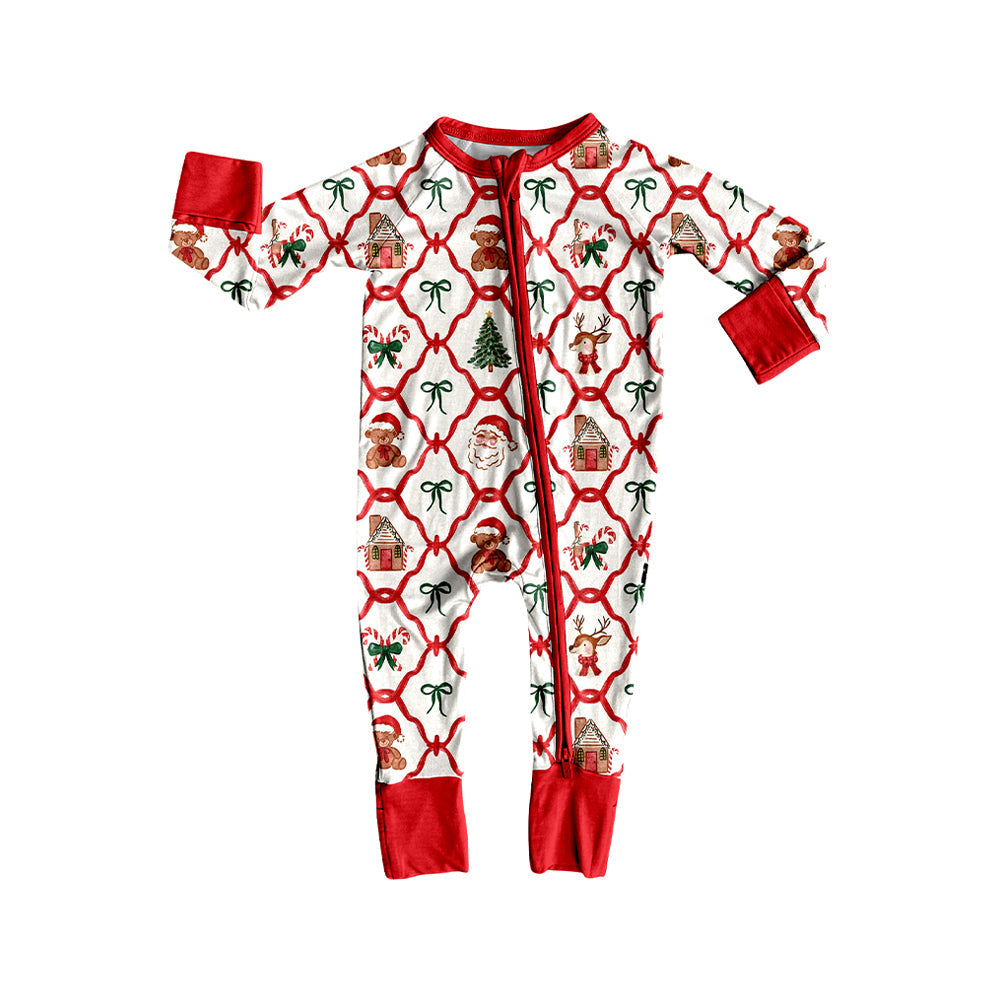 Baby Kids Infant Long Sleeves Bows Bears Christmas Zipper Romper RTS