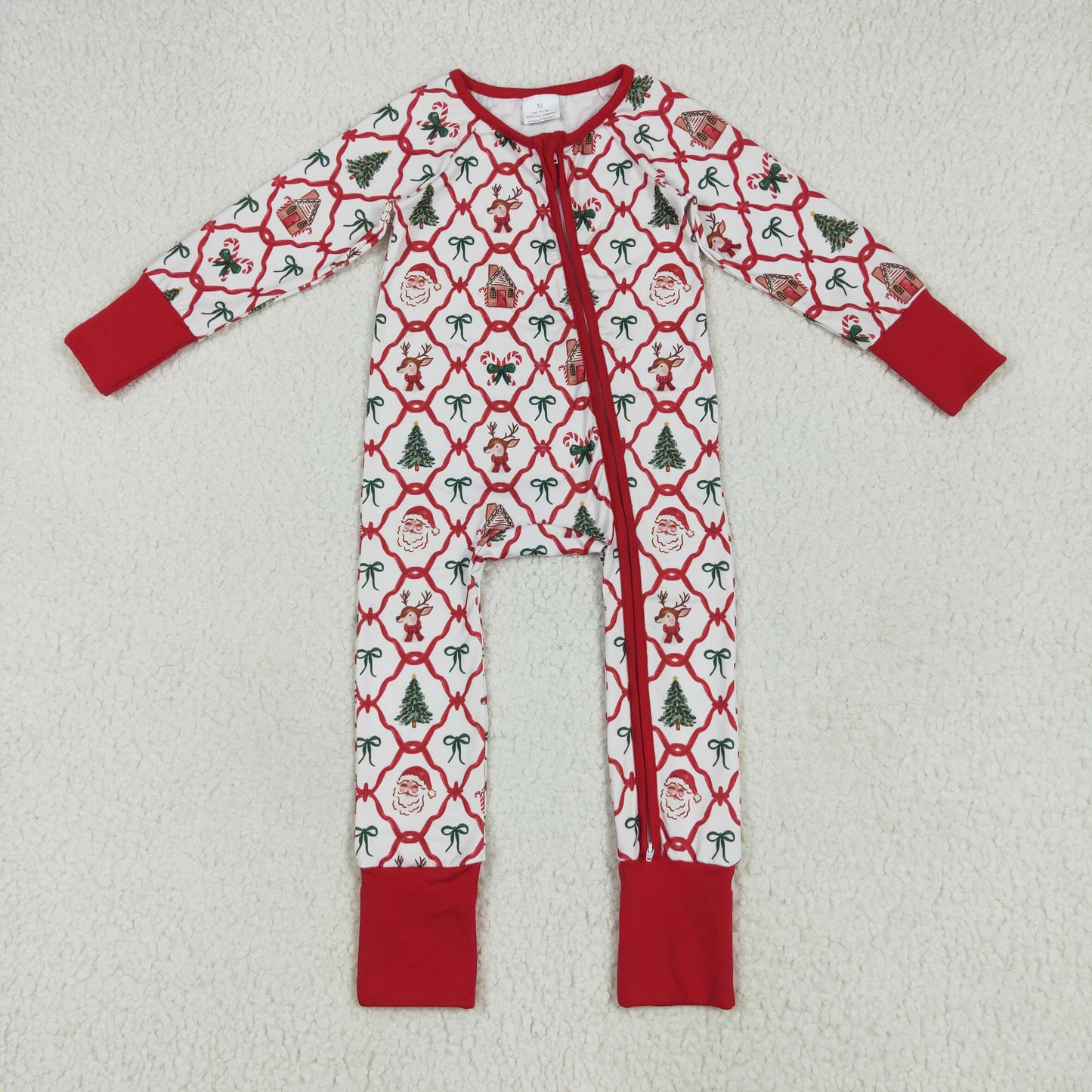 Sibling Baby Boys Girls Kids Christmas Bows Santa Two-way Zipper Footie Sleeper Rompers RTS