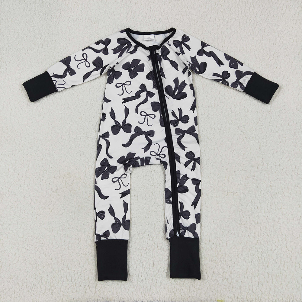 Baby Girl Toddler Long Sleeves Black Bows Sibling Romper Pajamas Set