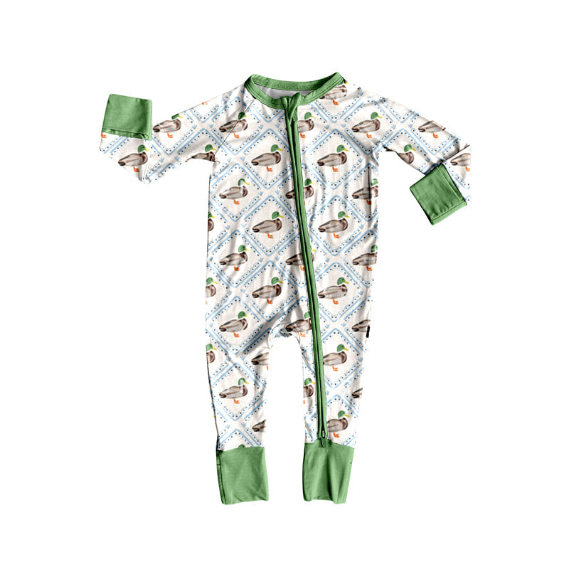 Baby Girl Toddler Long Sleeves Ducks Green Zipper Green Romper RTS