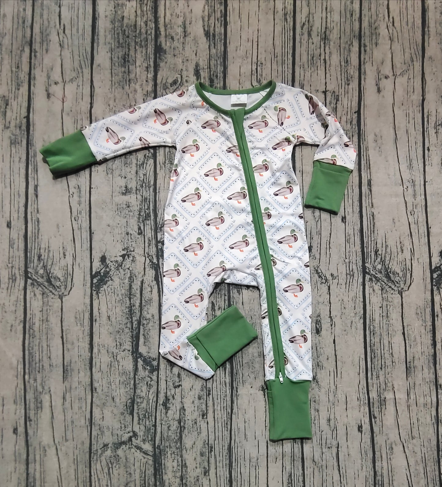 Baby Girl Toddler Long Sleeves Ducks Green Zipper Green Romper RTS