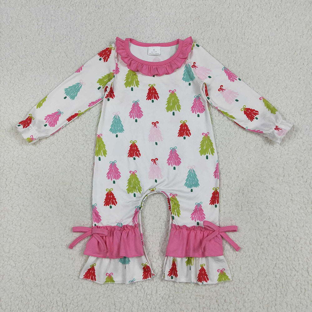 Baby Girl Long Sleeves Christmas Bows Tree Sibling Romper Set Clothes RTS