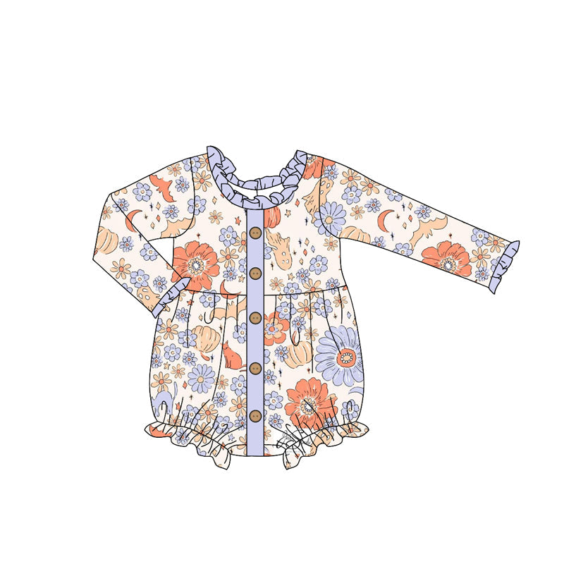 ( Moq 5 ) Preorder Baby Girl Infant Long Sleeves Pumpkin Flower Bubble Romper