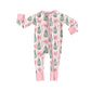 Baby Girl Infant Long Sleeves Tree Bows Christmas Zipper Pink Romper RTS
