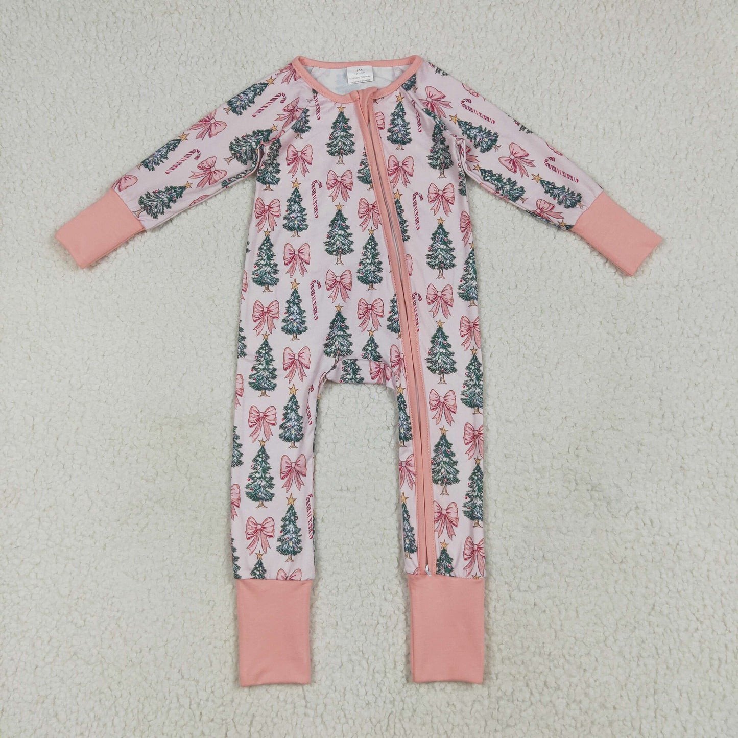 Sibling Baby Boys Girls Kids Christmas Bows Santa Two-way Zipper Footie Sleeper Rompers RTS
