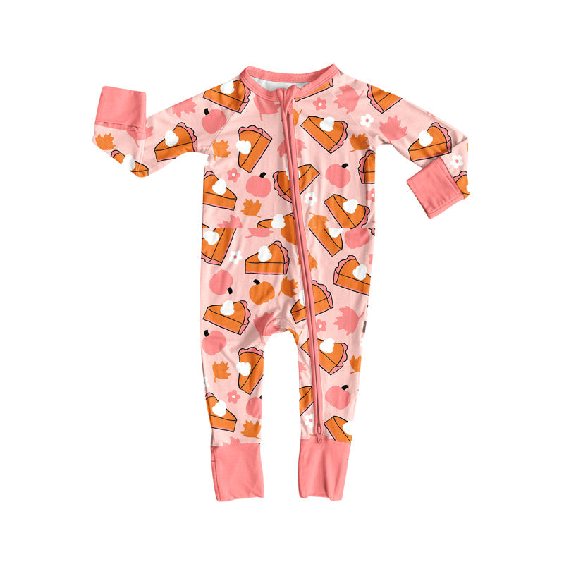 ( Moq 5 ) Preorder Baby Girl Long Sleeves Pumpkin Pie Zipper Fall Romper