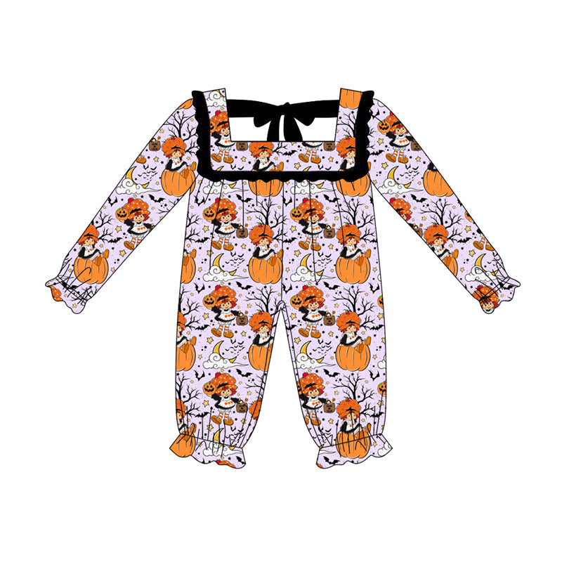 ( Moq 5 ) Preorder Baby Girl Long Sleeves Halloween Pumpkin Ruffle Romper
