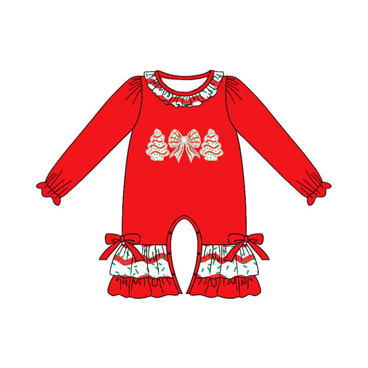 ( Moq 5 ) Preorder Baby Girl Red Long Sleeves Bows Cake Tree Christmas Ruffle Romper