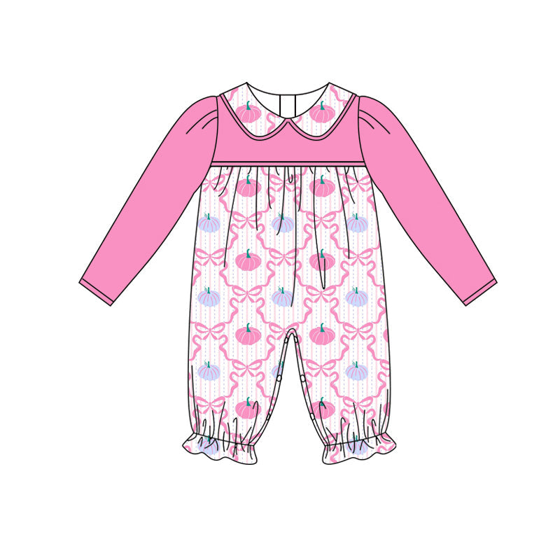 ( Moq 5 ) Preorder Baby Girl Pink Long Sleeves Bows Pumpkins Pants Romper