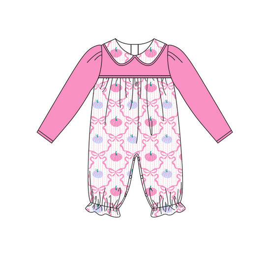 ( Moq 5 ) Preorder Baby Girl Pink Long Sleeves Bows Pumpkins Pants Romper