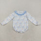 Baby Girl Long Sleeves Blue Flower Pumpkins Sibling Fall Romper Dress Clothes RTS