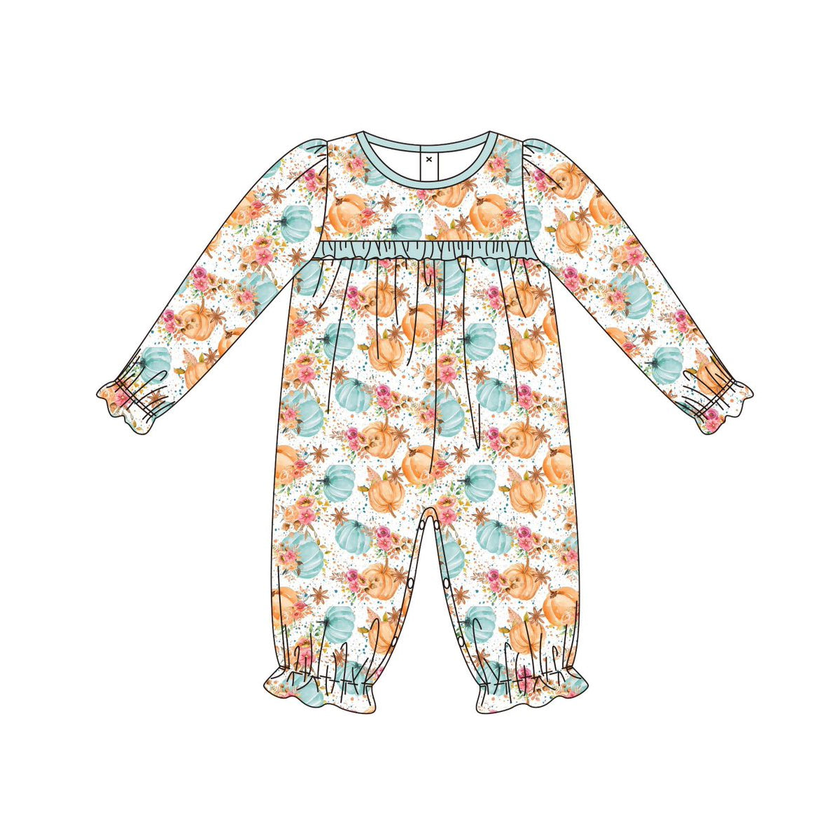 ( Moq 5 ) Preorder Baby Girl Long Sleeves Flower Pumpkins Pants Romper