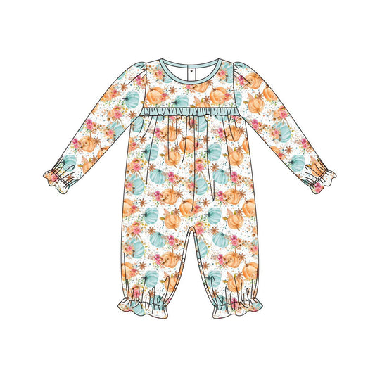 ( Moq 5 ) Preorder Baby Girl Long Sleeves Flower Pumpkins Pants Romper