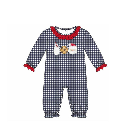( Moq 5 ) Preorder Baby Girl Plaid Long Sleeves Milk Cake Santa Ruffle Christmas Romper
