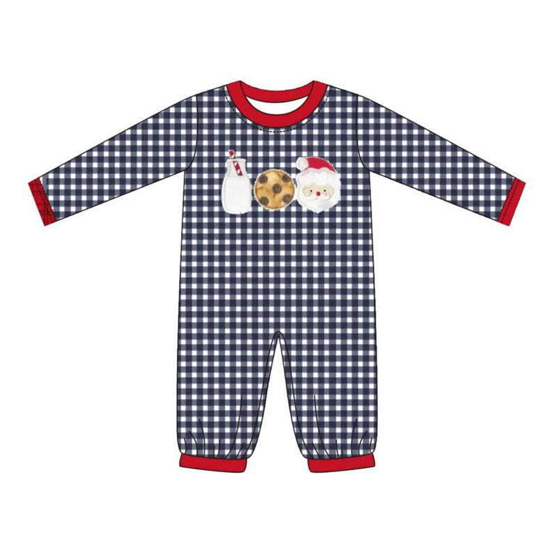 ( Moq 5 ) Preorder Baby Boy Plaid Long Sleeves Milk Cake Santa Christmas Romper