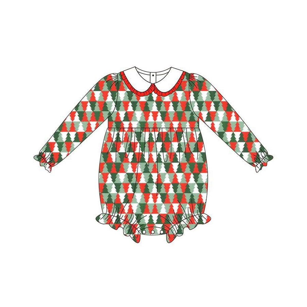 ( Moq 5 ) Preorder Baby Girl Long Sleeves Tree Christmas Bubble Romper