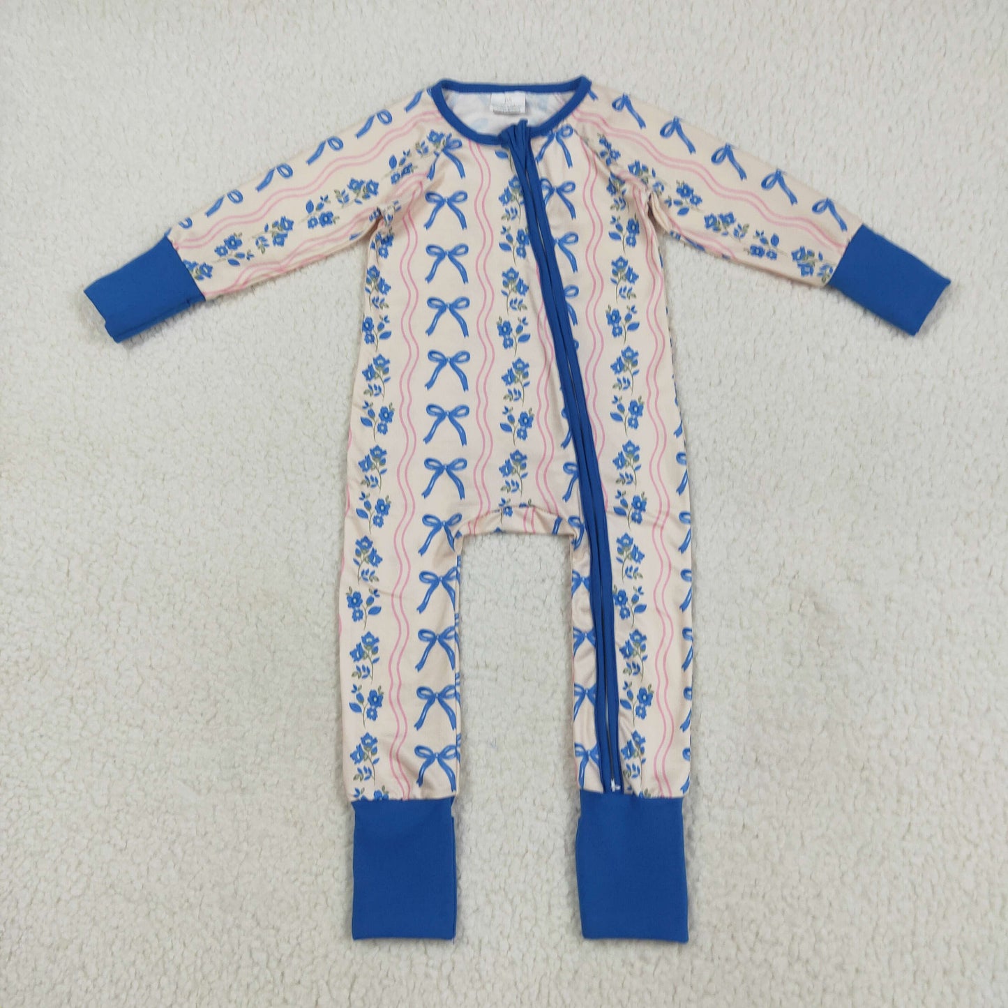 Baby Girl Toddler Blue Bows Flower Sibling Romper Pajamas Set Clothes RTS