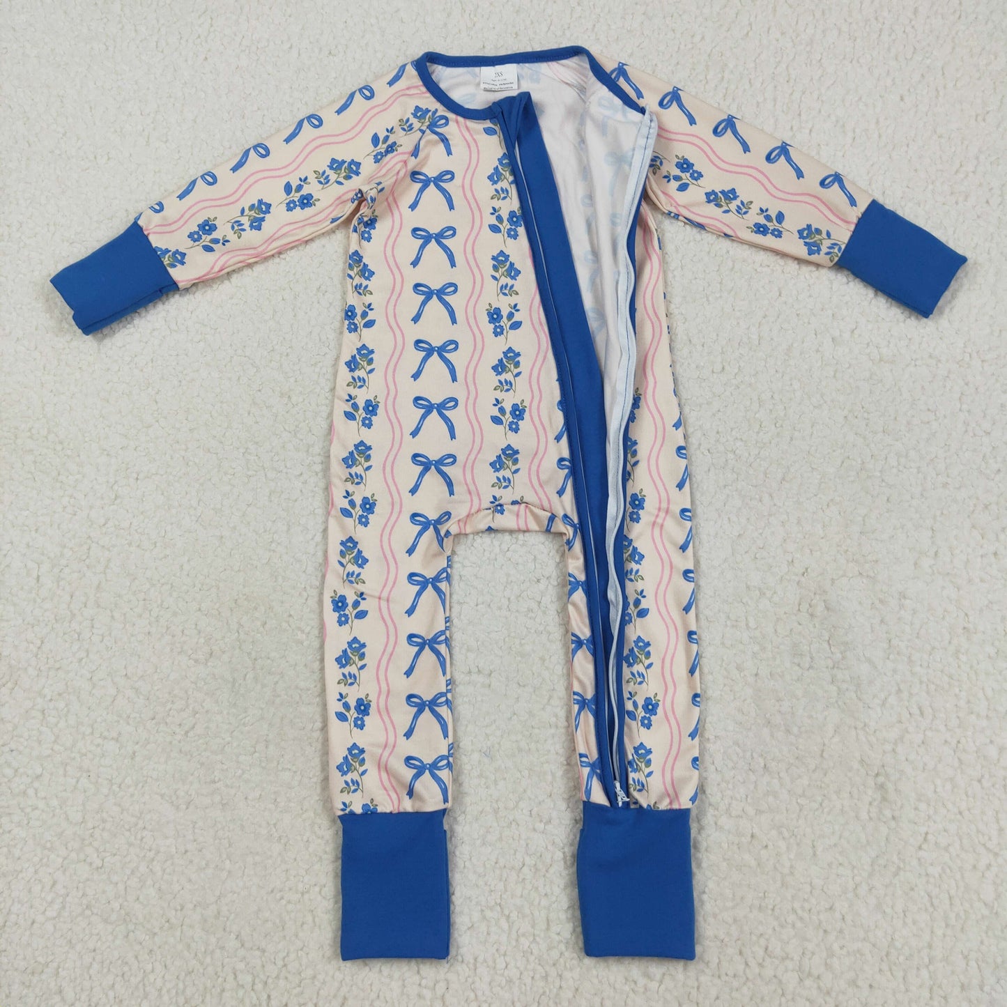 Sibling Baby Girls Infant Long Sleeves Bows Zipper Footie Sleeper Rompers RTS