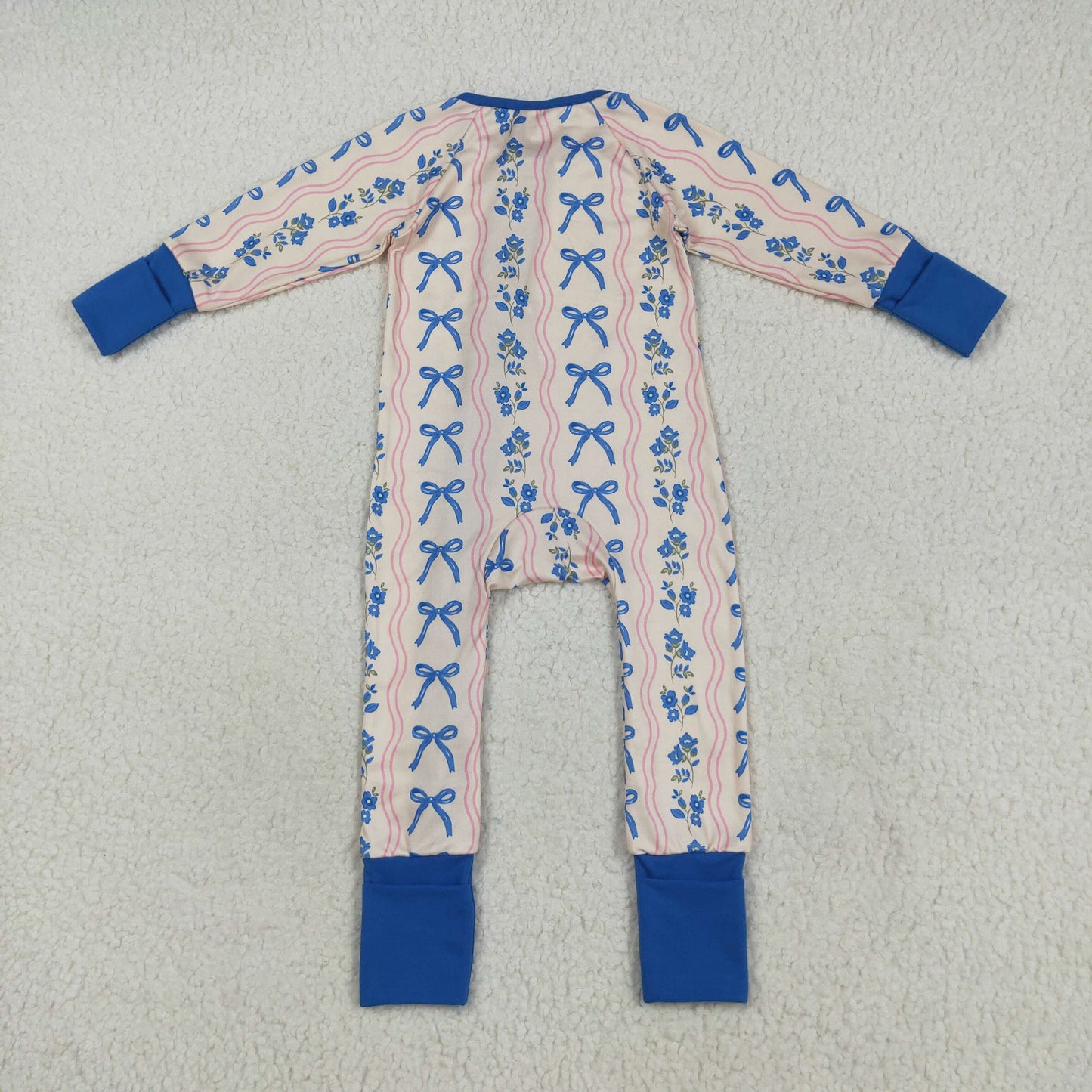 Baby Girl Adult Women Blue Bows Flower Romper Pajamas Set Sibling Family Mommy And Me Clothes RTS